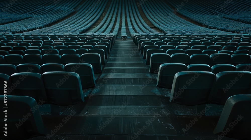 Fototapeta premium An empty sports stadium, with rows of seats and a silent field