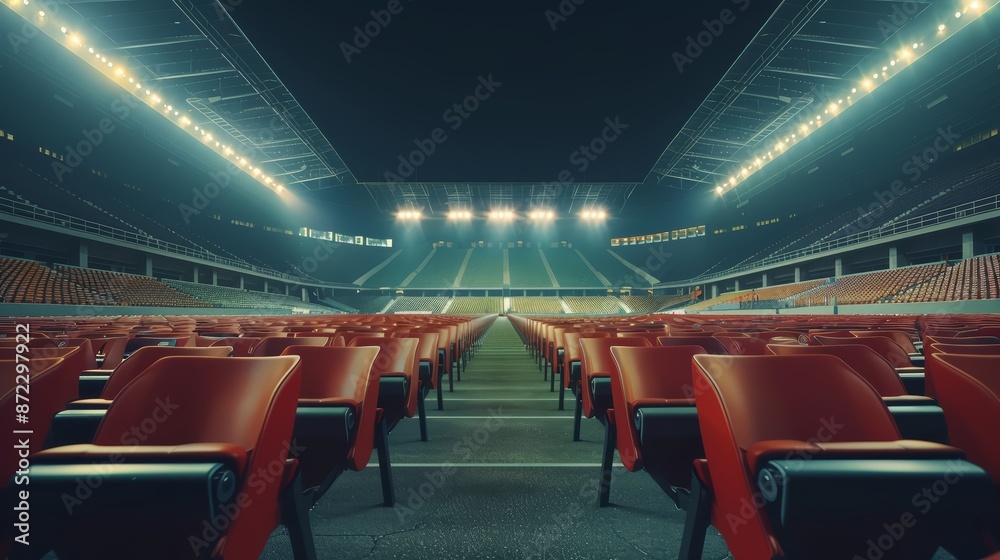 Fototapeta premium An empty sports stadium, with rows of seats and a silent field