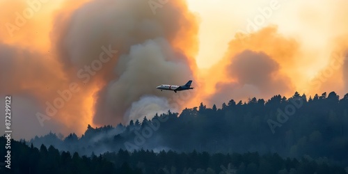 Surveying a Forest Fire A Rescue Plane in Action. Concept Forest Fire Surveying, Rescue Plane Action photo