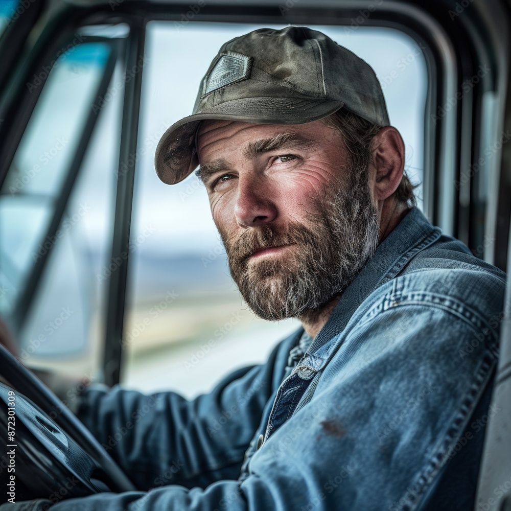 Contemplative Truck Driver During Sunrise Drive