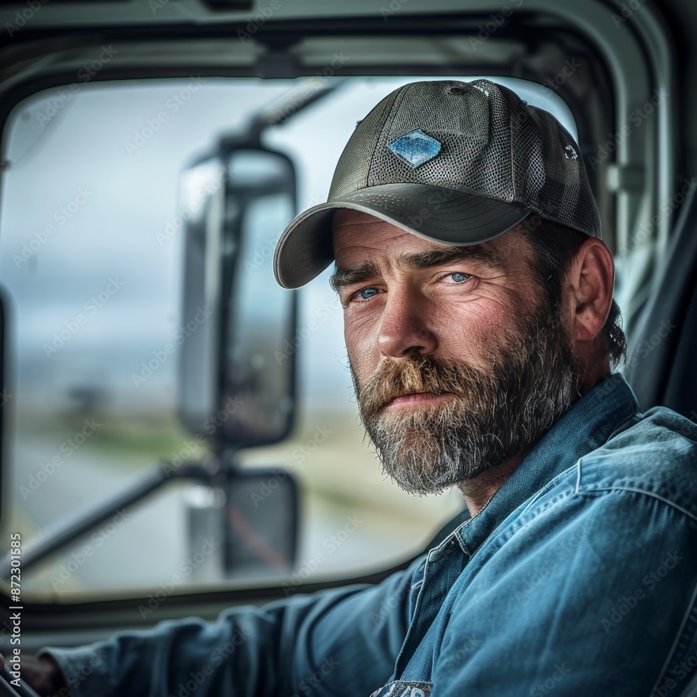 Contemplative Truck Driver During Sunrise Drive Contemplative Truck Driver During Sunrise Drive