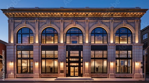 historic building retrofitted with energy-efficient windows that maintain the aesthetic integrity while providing modern thermal performance photo