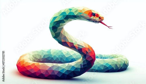 Low poly image of a snake on solid white bright background photo