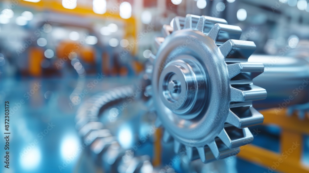 Close-up of gears in motion within a chemical plant, mixing elements and producing energy, dynamic and vibrant composition, modern style Close-up of gears in motion within a chemical plant, mixing elements and producing energy, dynamic and vibrant composition, modern style