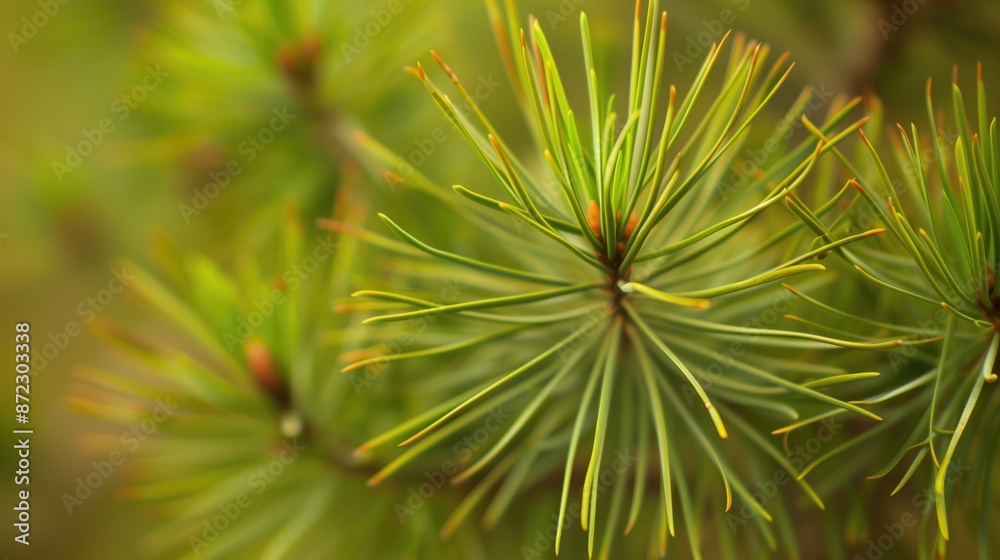 Macro Close-Up of Pine Needle Cluster with Natural Details Macro Close-Up of Pine Needle Cluster with Natural Details