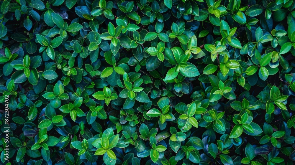 This image shows a closeup of lush green foliage, providing a vibrant and organic background texture. The image features an assortment of leaves in various shades of green This image shows a closeup of lush green foliage, providing a vibrant and organic background texture. The image features an assortment of leaves in various shades of green