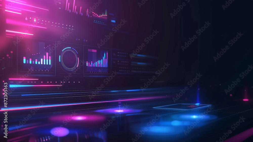 Hologram of web application UI, blue purple dark background Hologram of web application UI, blue purple dark background