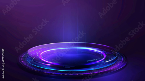 Hologram of web application UI, blue purple dark background