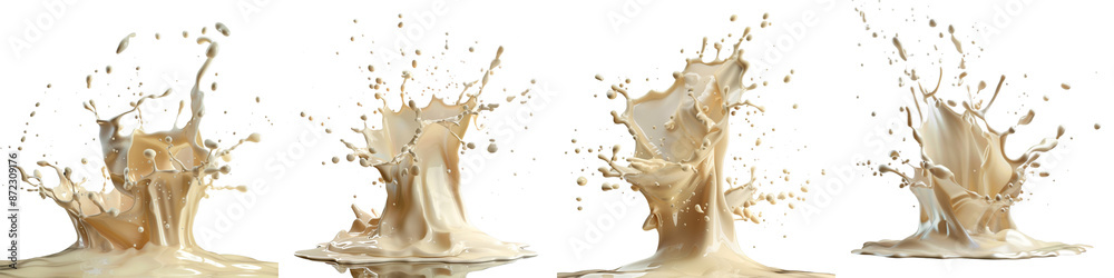 set of A creamy splash forming intricate shapes, cut out, isolated on a transparent background set of A creamy splash forming intricate shapes, cut out, isolated on a transparent background
