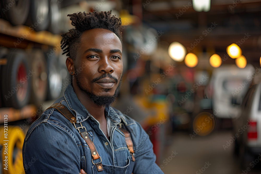 Thinking Garage Worker. Intelligence Mechanic auto service. African male think idea solve car problem Thinking Garage Worker. Intelligence Mechanic auto service. African male think idea solve car problem