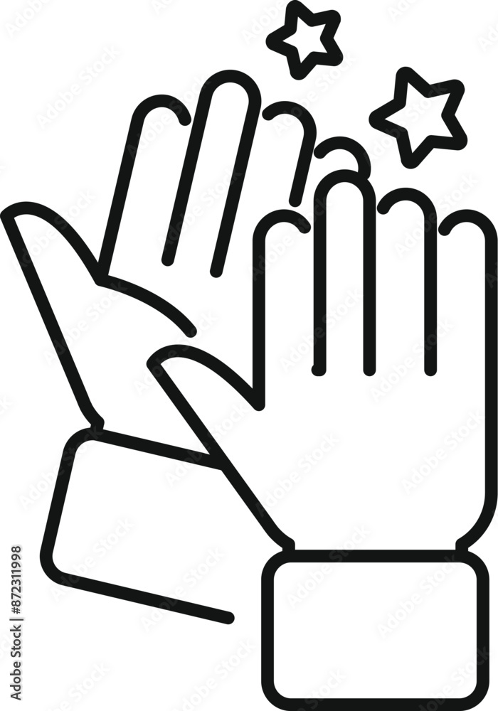 Two hands are clapping, creating shining stars with a minimalist line art style