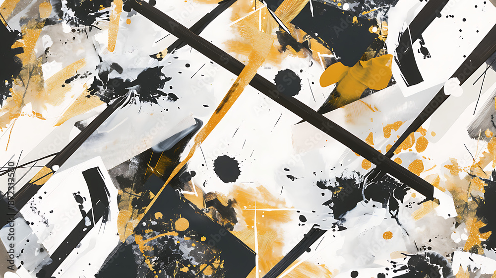 Fototapeta premium Art Deco Splatter: Bold Paint Splashes in Gold and Black