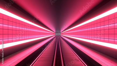 Modern subway at night, virtual reality ads, intricate shadows, high-tech ambiance, science fiction aesthetic