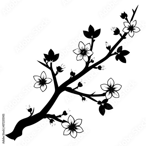 Graceful Cherry Blossom Branch Silhouette: Ideal for Your Artistic Projects