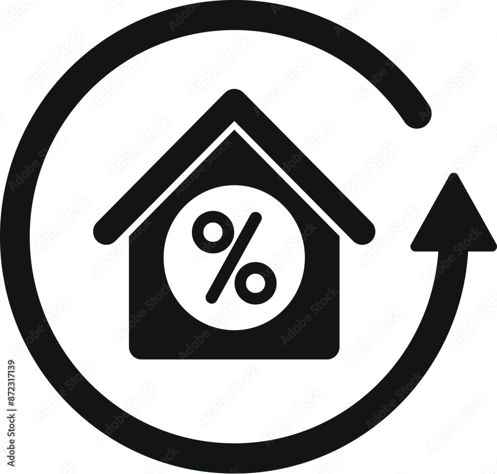 House with a percent symbol is increasing, representing the concept of rising house prices House with a percent symbol is increasing, representing the concept of rising house prices