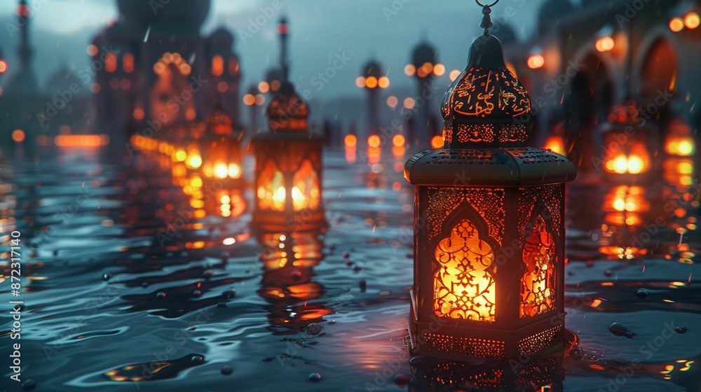 Eid mubarak islamic night lantern, ramadan, Eid al Adha celebration banner Eid mubarak islamic night lantern, ramadan, Eid al Adha celebration banner