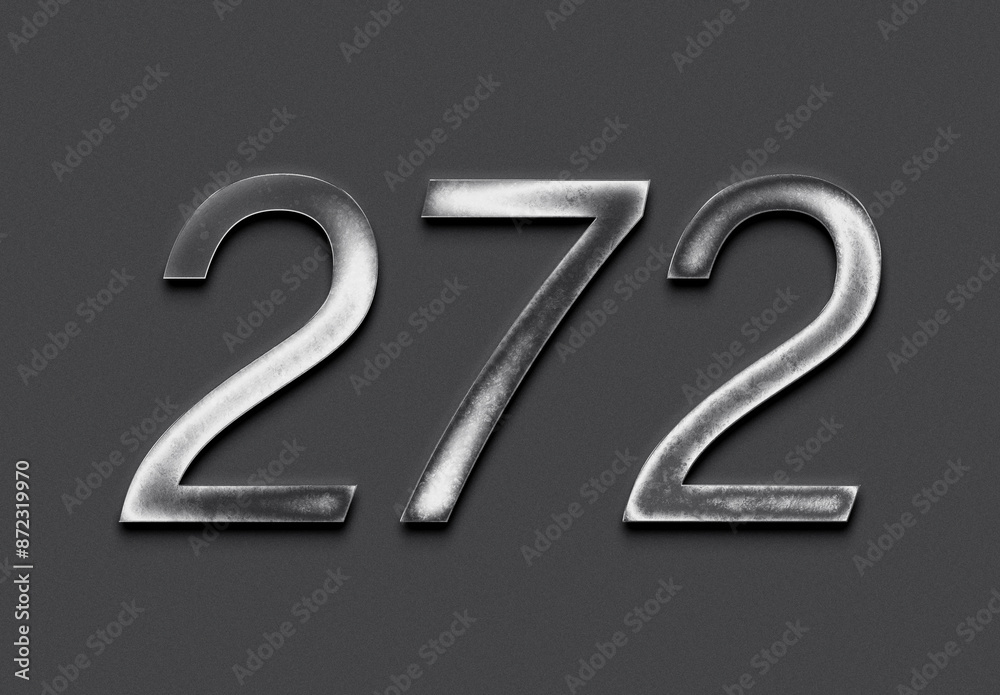 Chrome metal 3D number design of 272 on grey background.