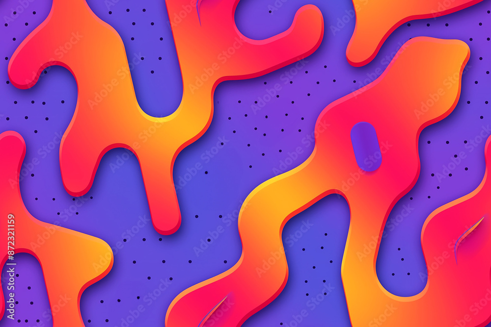 Obraz premium Seamless pattern with bold and abstract shapes in red, orange, and purple hues. The dynamic design features smooth curves and contrasting colors for a striking visual effect.