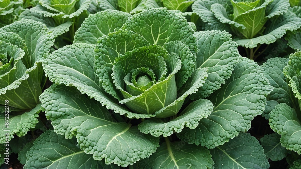 Fresh Green Kale Leaves in Bountiful Field Garden Fresh Green Kale Leaves in Bountiful Field Garden