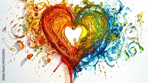 A heart-shaped symbol created from colored wax, melted into an elegant paisley pattern with rich and vibrant colors on a white background.
