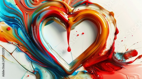 A heart-shaped symbol crafted from colored wax, melted into an abstract swirl pattern with bold reds, blues, and yellows on a white background.