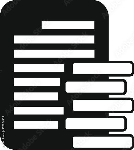 Black glyph icon representing a document with empty and filled fields, useful for depicting form filling