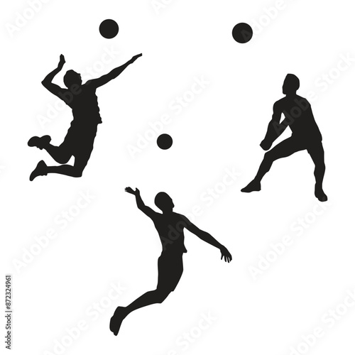 Volleyball Player Silhouette Vector Illustration Set