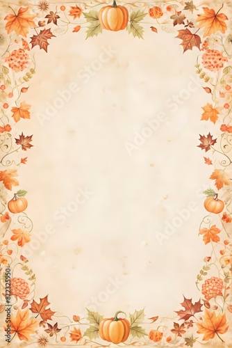 vibrant autumn-themed border featuring pumpkins, leaves, and acorns is ideal for enhancing Thanksgiving cards, fall festival invitations, seasonal menus, and decorative projects, creating a warm and f