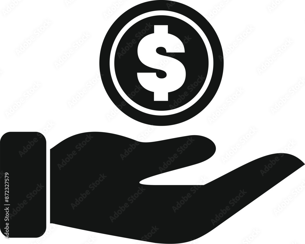 Simple vector icon of a hand holding a dollar coin, perfect for websites and presentations Simple vector icon of a hand holding a dollar coin, perfect for websites and presentations
