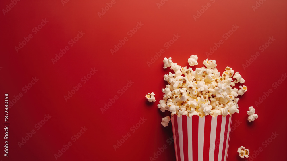 bucket of popcorn on red background bucket of popcorn on red background