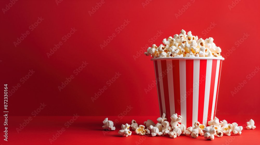 bucket of popcorn on red background bucket of popcorn on red background