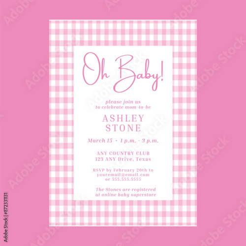 Pink Gingham Baby Shower Invitation