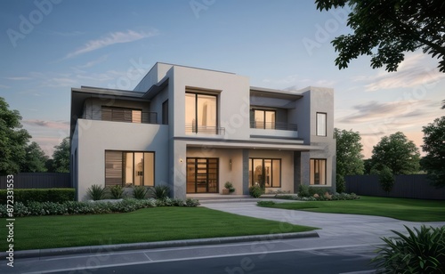 Wallpaper Mural A Contemporary Dwelling with Stylish Architecture, Beautiful Exterior Design, and a Serene Garden Setting. Perfect Family Home in a Residential Neighborhood, Featuring Thoughtful Construction Torontodigital.ca