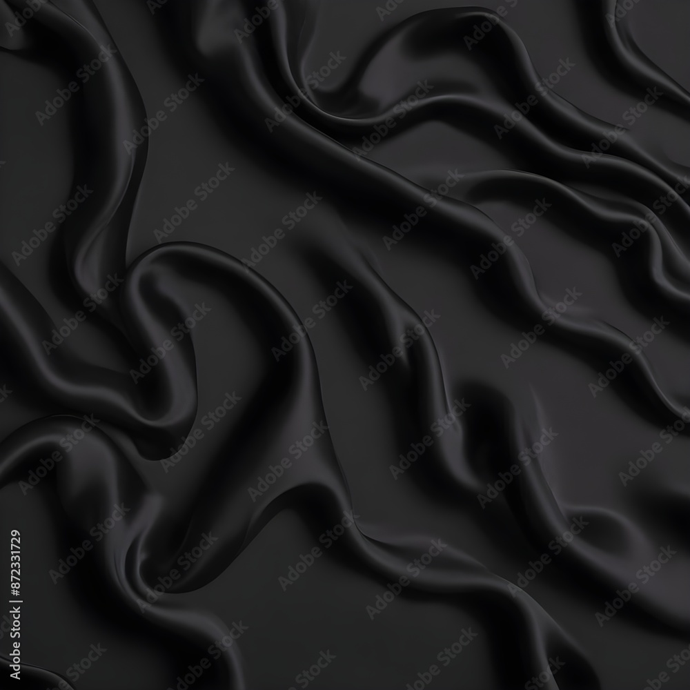 Obraz premium Wavy smoot soft black silk drap fallind surface sample texture background