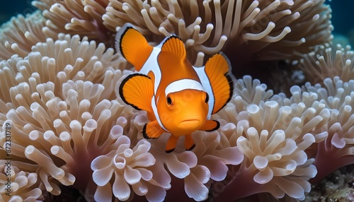 A clownfish swimming in anemones and searching for food © Hdesigns