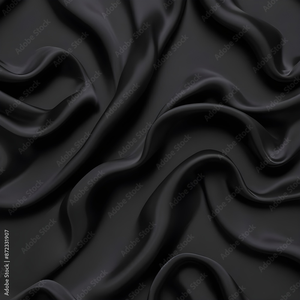 Obraz premium Wavy smoot soft black silk drap fallind surface sample texture background