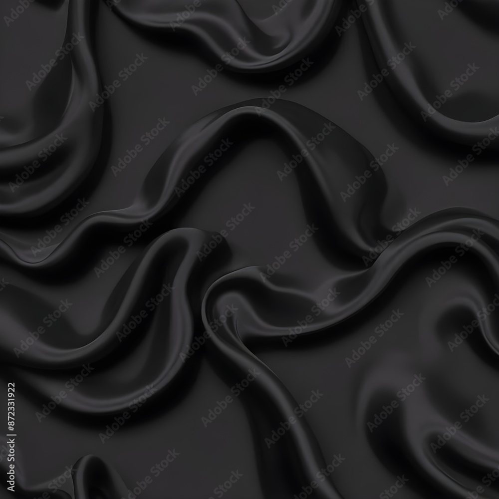 Fototapeta premium Wavy smoot soft black silk drap fallind surface sample texture background