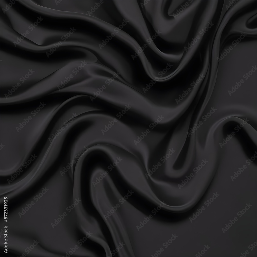 Fototapeta premium Wavy smoot soft black silk drap fallind surface sample texture background