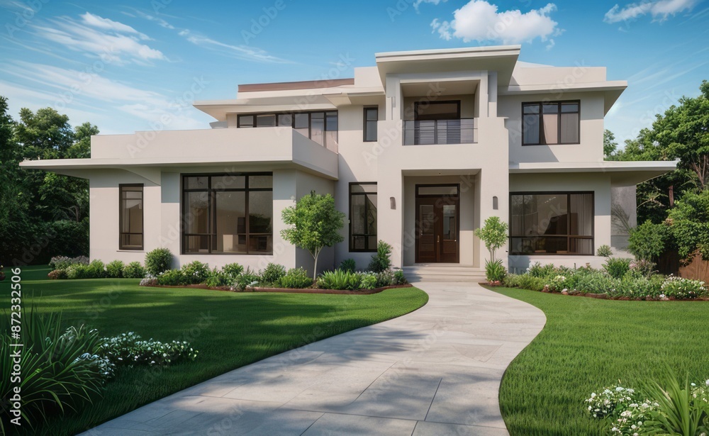 A Contemporary Dwelling with Stylish Architecture, Beautiful Exterior Design, and a Serene Garden Setting. Perfect Family Home in a Residential Neighborhood, Featuring Thoughtful Construction A Contemporary Dwelling with Stylish Architecture, Beautiful Exterior Design, and a Serene Garden Setting. Perfect Family Home in a Residential Neighborhood, Featuring Thoughtful Construction