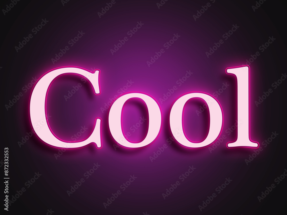 Pink glowing Neon light text effect of word Cool. Pink glowing Neon light text effect of word Cool.