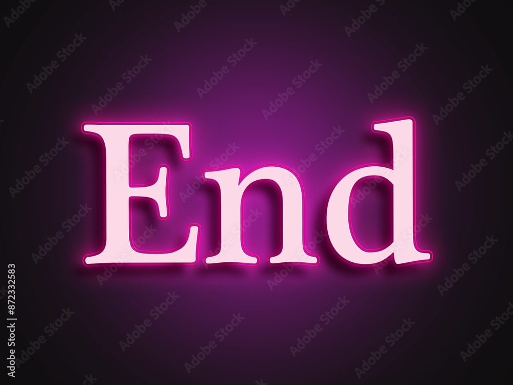 Pink glowing Neon light text effect of word End. Pink glowing Neon light text effect of word End.