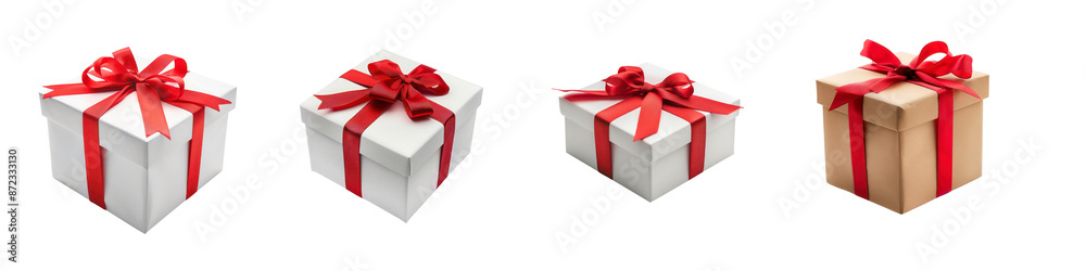 A collection of white gift box isolated on transparent background A collection of white gift box isolated on transparent background
