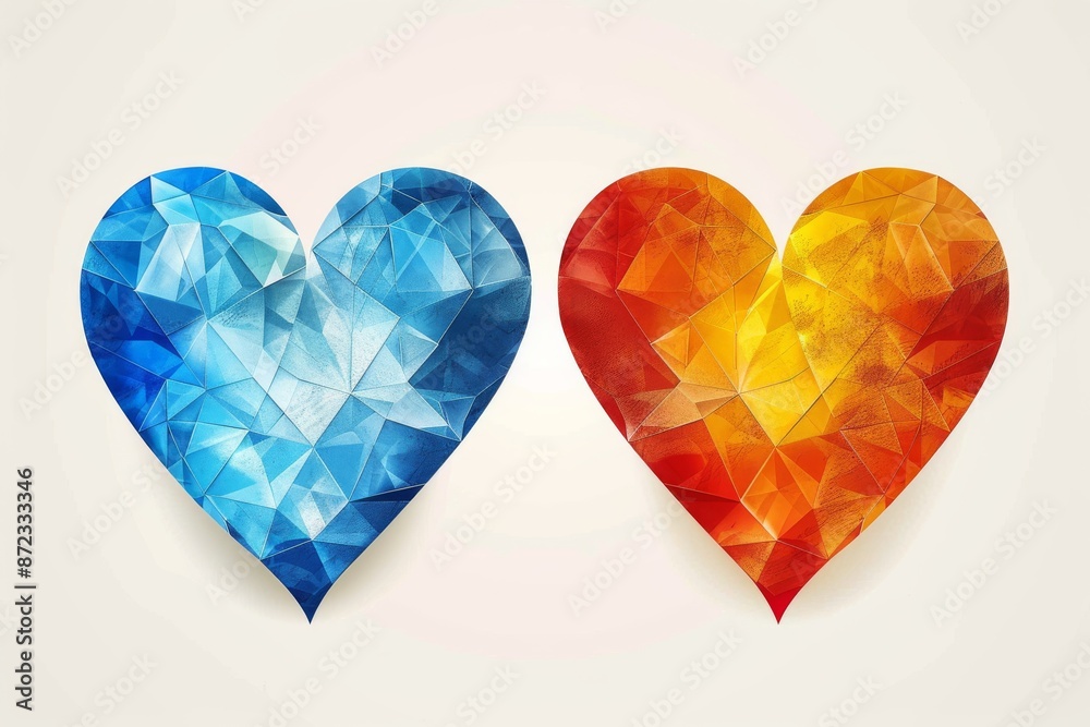 Artistic heart shapes with geometric patterns modern and dynamic digital illustration representing love and unity Artistic heart shapes with geometric patterns modern and dynamic digital illustration representing love and unity