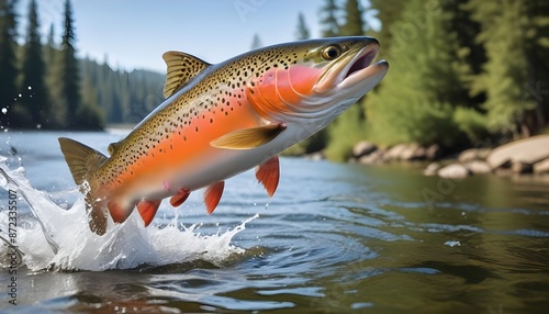 A trout fish jumping out of water