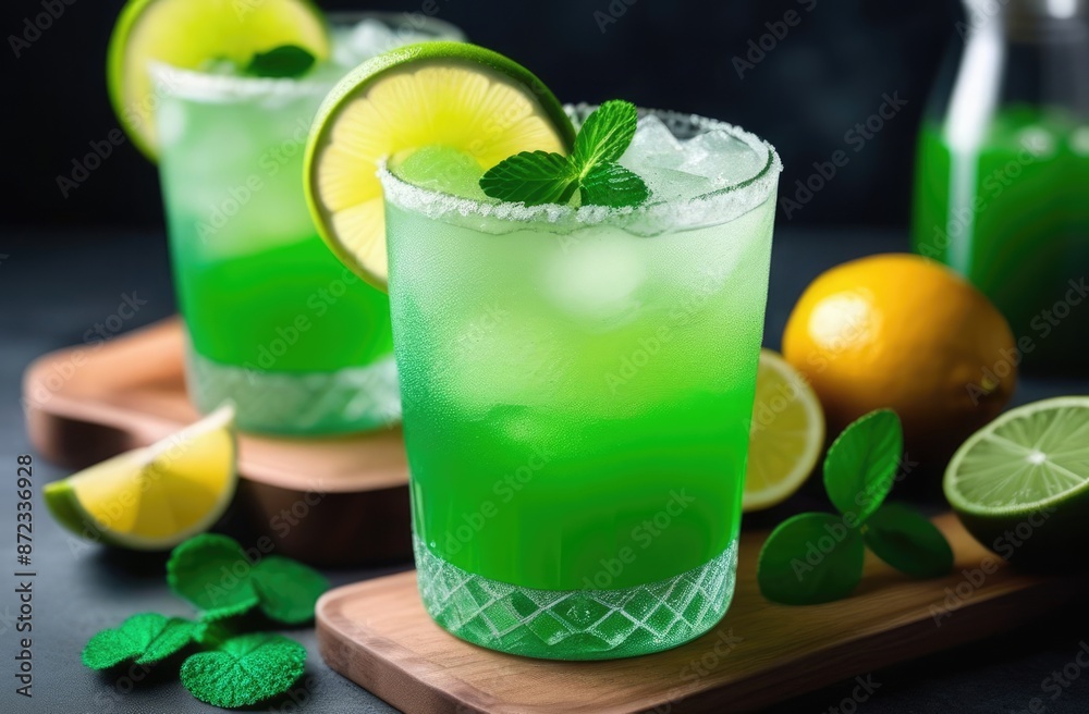 Non-alcoholic detox cocktail with green citrus fruits for St. Patrick's Day Non-alcoholic detox cocktail with green citrus fruits for St. Patrick's Day