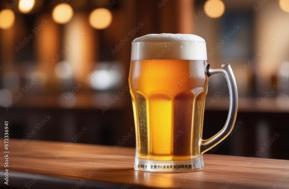 A glass of fresh beer stands on the bar counter. A glass of fresh beer stands on the bar counter.