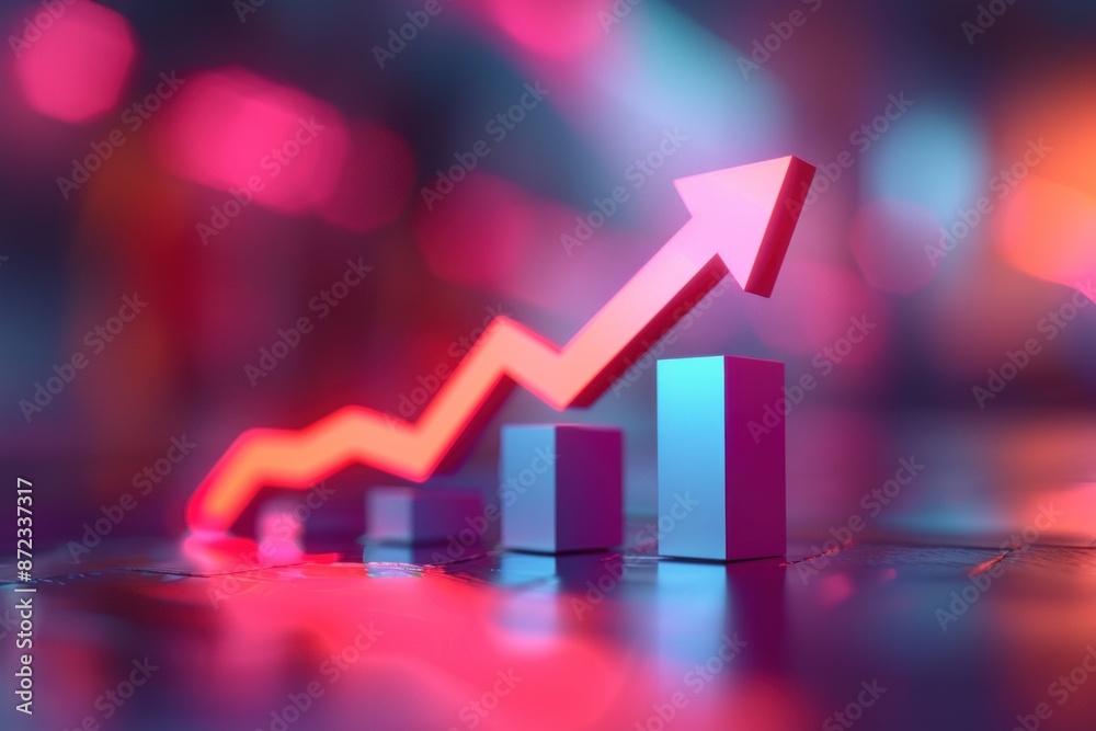 3D visualization in bright colors of an upward pointing arrow symbolizing positive growth. Ideal for business presentations, financial reports, and economic forecasts 3D visualization in bright colors of an upward pointing arrow symbolizing positive growth. Ideal for business presentations, financial reports, and economic forecasts