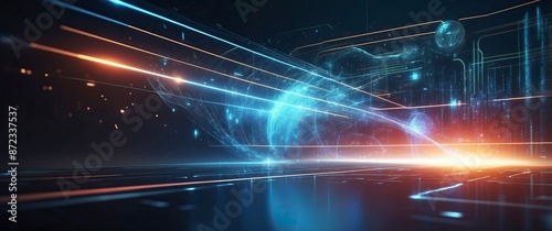 Futuristic digital abstract with glowing lines, light effects, and a sleek design, conveying technology, innovation, and high tech energy