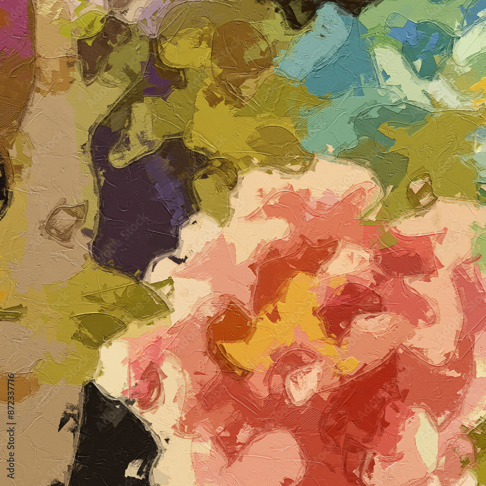 Naklejka premium Oil paintings and various flowers, roses, peonies, cats, dogs, and chrysanthemums are beautiful