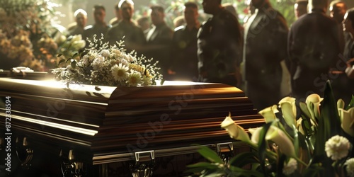 Solemn Farewell: Woman with Lilies at Funeral